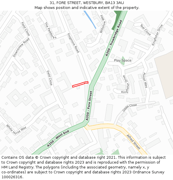 31, FORE STREET, WESTBURY, BA13 3AU: Location map and indicative extent of plot