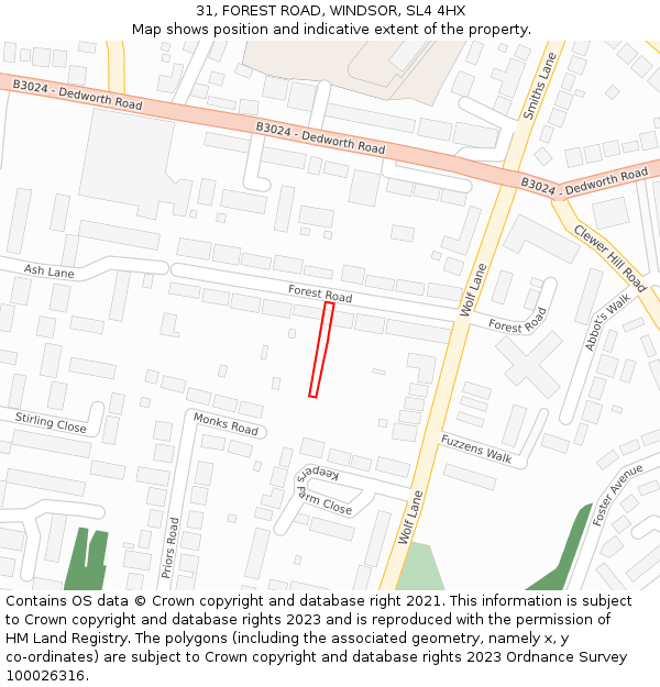 31, FOREST ROAD, WINDSOR, SL4 4HX: Location map and indicative extent of plot