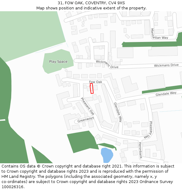 31, FOW OAK, COVENTRY, CV4 9XS: Location map and indicative extent of plot