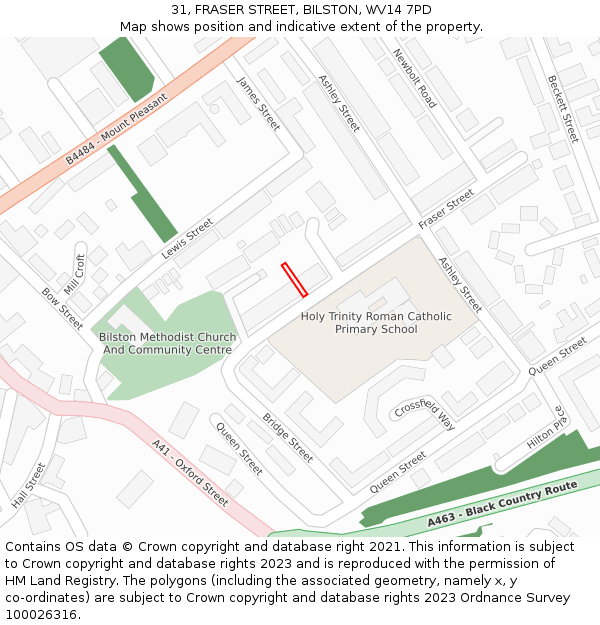 31, FRASER STREET, BILSTON, WV14 7PD: Location map and indicative extent of plot