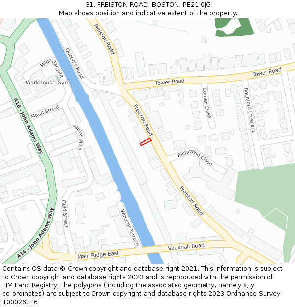 31, FREISTON ROAD, BOSTON, PE21 0JG: Location map and indicative extent of plot