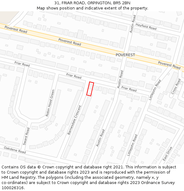 31, FRIAR ROAD, ORPINGTON, BR5 2BN: Location map and indicative extent of plot