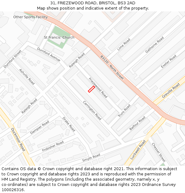 31, FRIEZEWOOD ROAD, BRISTOL, BS3 2AD: Location map and indicative extent of plot