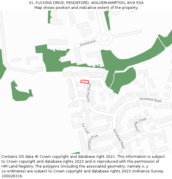 31, FUCHSIA DRIVE, PENDEFORD, WOLVERHAMPTON, WV9 5SA: Location map and indicative extent of plot