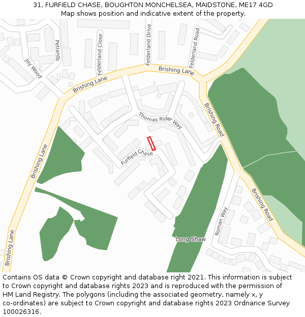 31, FURFIELD CHASE, BOUGHTON MONCHELSEA, MAIDSTONE, ME17 4GD: Location map and indicative extent of plot