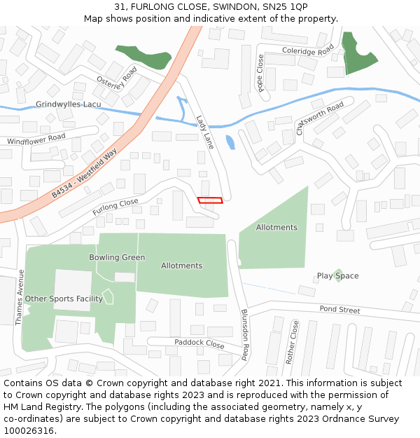 31, FURLONG CLOSE, SWINDON, SN25 1QP: Location map and indicative extent of plot