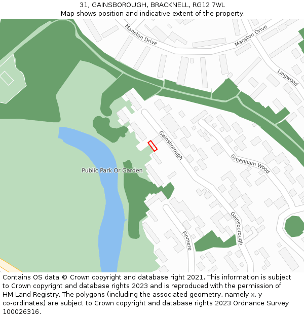 31, GAINSBOROUGH, BRACKNELL, RG12 7WL: Location map and indicative extent of plot