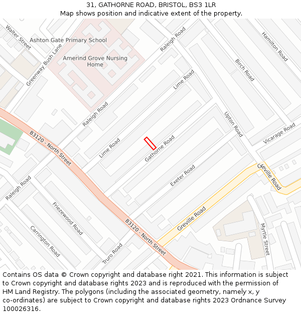 31, GATHORNE ROAD, BRISTOL, BS3 1LR: Location map and indicative extent of plot