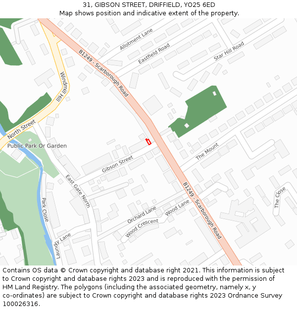 31, GIBSON STREET, DRIFFIELD, YO25 6ED: Location map and indicative extent of plot