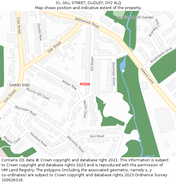 31, GILL STREET, DUDLEY, DY2 9LQ: Location map and indicative extent of plot