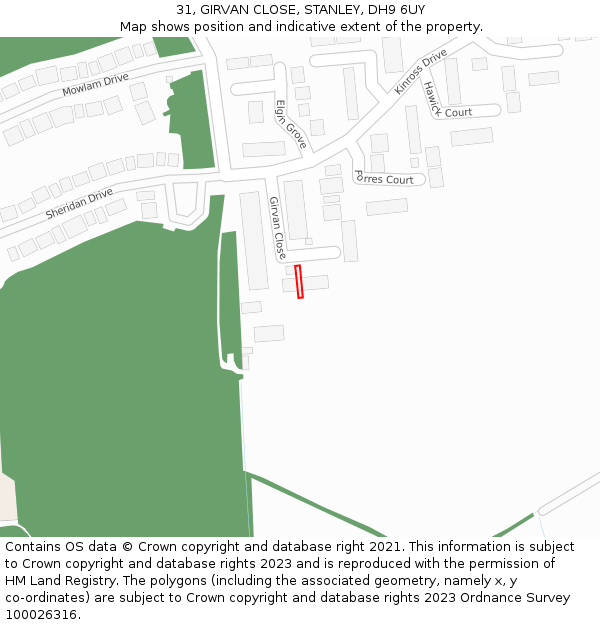 31, GIRVAN CLOSE, STANLEY, DH9 6UY: Location map and indicative extent of plot