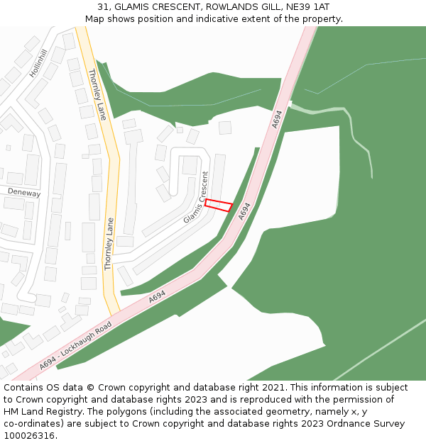 31, GLAMIS CRESCENT, ROWLANDS GILL, NE39 1AT: Location map and indicative extent of plot