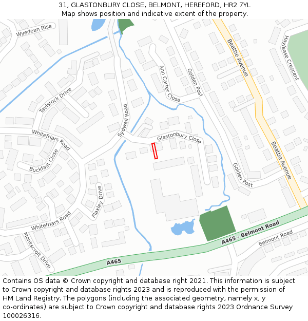 31, GLASTONBURY CLOSE, BELMONT, HEREFORD, HR2 7YL: Location map and indicative extent of plot