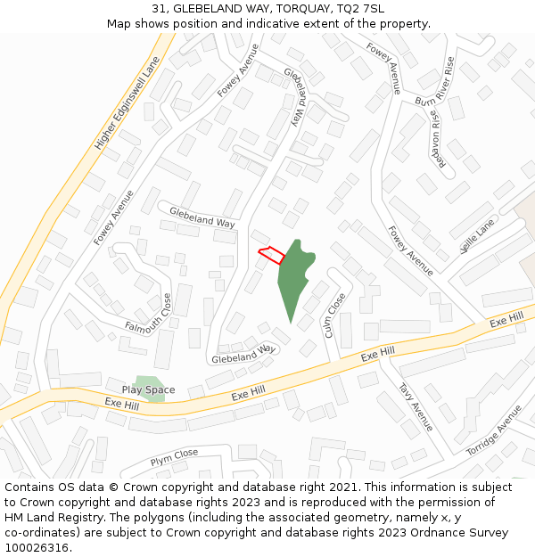 31, GLEBELAND WAY, TORQUAY, TQ2 7SL: Location map and indicative extent of plot