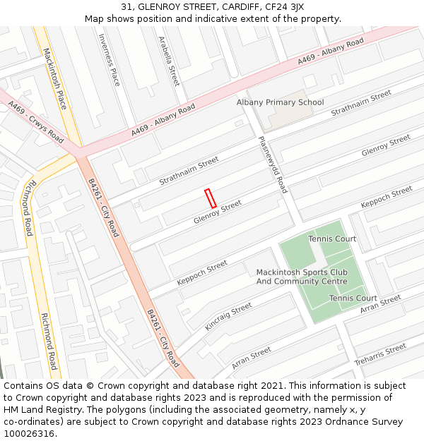 31, GLENROY STREET, CARDIFF, CF24 3JX: Location map and indicative extent of plot
