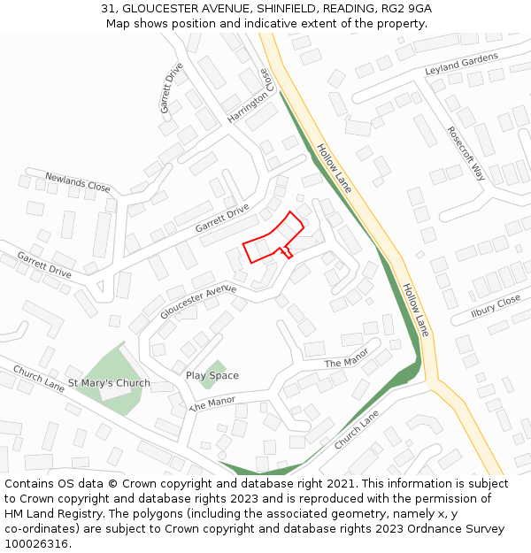 31, GLOUCESTER AVENUE, SHINFIELD, READING, RG2 9GA: Location map and indicative extent of plot