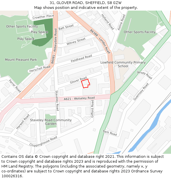 31, GLOVER ROAD, SHEFFIELD, S8 0ZW: Location map and indicative extent of plot
