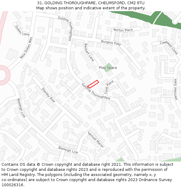 31, GOLDING THOROUGHFARE, CHELMSFORD, CM2 6TU: Location map and indicative extent of plot