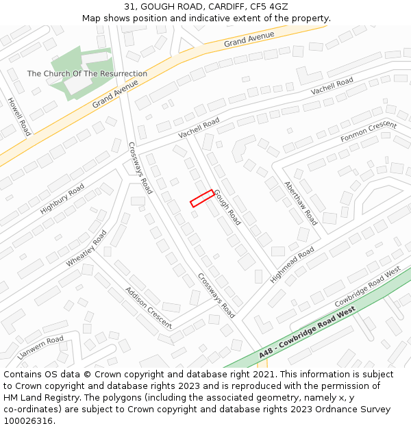 31, GOUGH ROAD, CARDIFF, CF5 4GZ: Location map and indicative extent of plot
