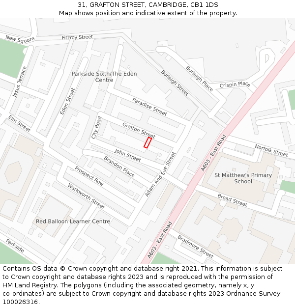31, GRAFTON STREET, CAMBRIDGE, CB1 1DS: Location map and indicative extent of plot