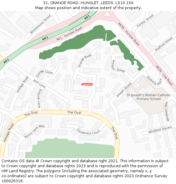31, GRANGE ROAD, HUNSLET, LEEDS, LS10 1SX: Location map and indicative extent of plot