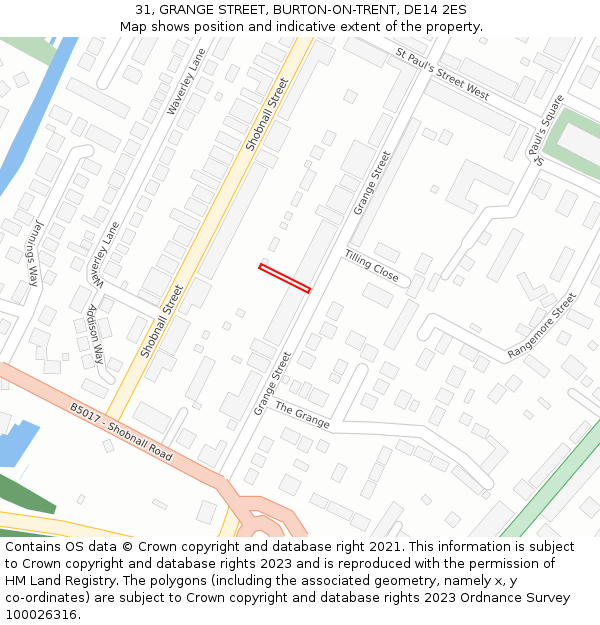 31, GRANGE STREET, BURTON-ON-TRENT, DE14 2ES: Location map and indicative extent of plot