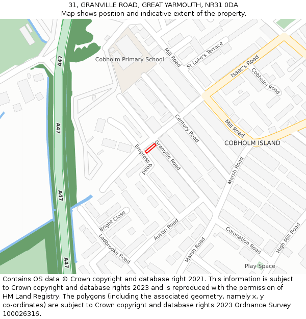 31, GRANVILLE ROAD, GREAT YARMOUTH, NR31 0DA: Location map and indicative extent of plot