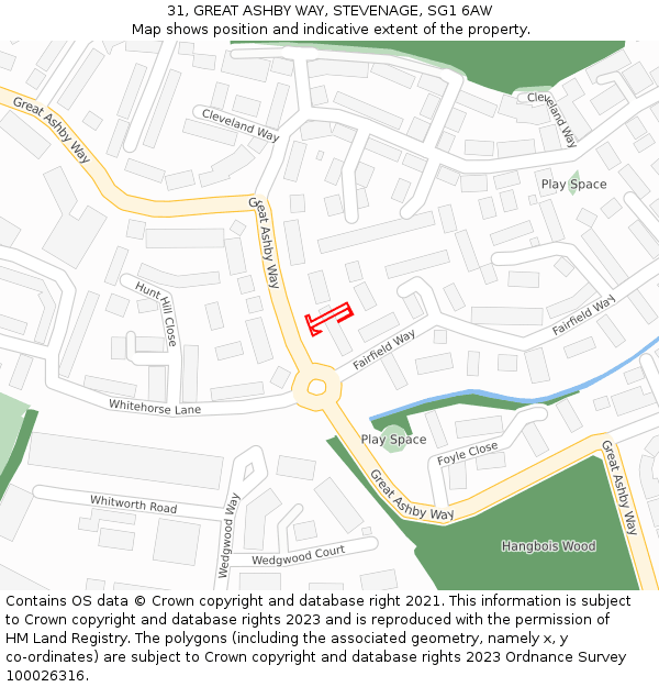 31, GREAT ASHBY WAY, STEVENAGE, SG1 6AW: Location map and indicative extent of plot