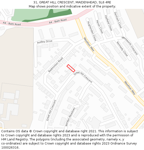 31, GREAT HILL CRESCENT, MAIDENHEAD, SL6 4RE: Location map and indicative extent of plot