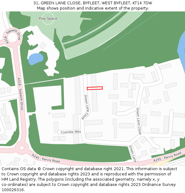 31, GREEN LANE CLOSE, BYFLEET, WEST BYFLEET, KT14 7DW: Location map and indicative extent of plot