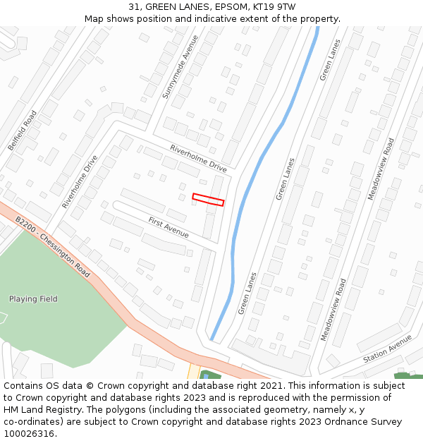 31, GREEN LANES, EPSOM, KT19 9TW: Location map and indicative extent of plot