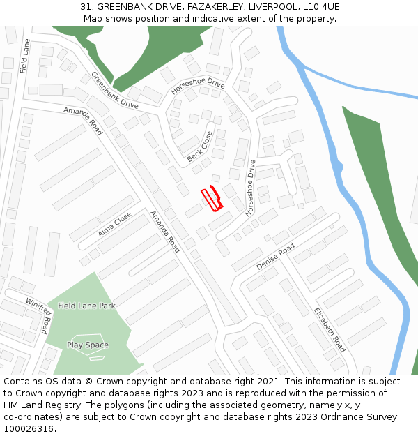 31, GREENBANK DRIVE, FAZAKERLEY, LIVERPOOL, L10 4UE: Location map and indicative extent of plot