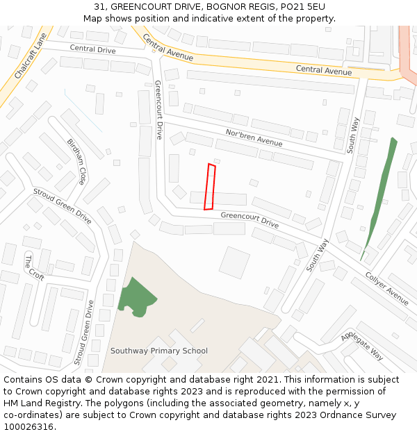 31, GREENCOURT DRIVE, BOGNOR REGIS, PO21 5EU: Location map and indicative extent of plot