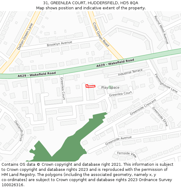 31, GREENLEA COURT, HUDDERSFIELD, HD5 8QA: Location map and indicative extent of plot