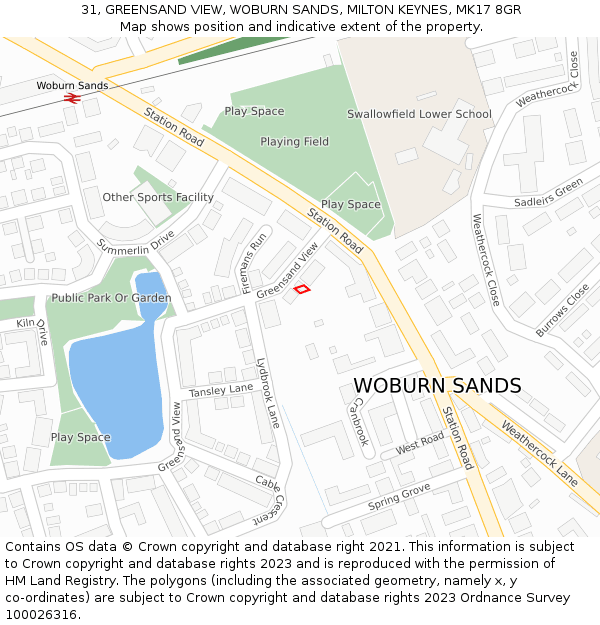 31, GREENSAND VIEW, WOBURN SANDS, MILTON KEYNES, MK17 8GR: Location map and indicative extent of plot