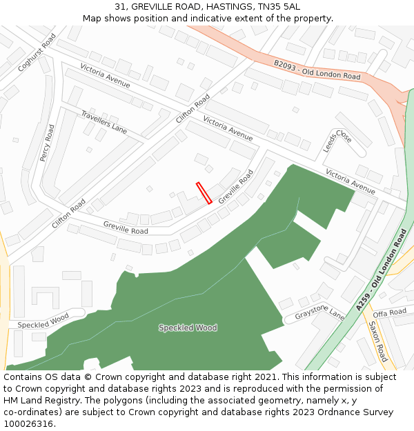 31, GREVILLE ROAD, HASTINGS, TN35 5AL: Location map and indicative extent of plot