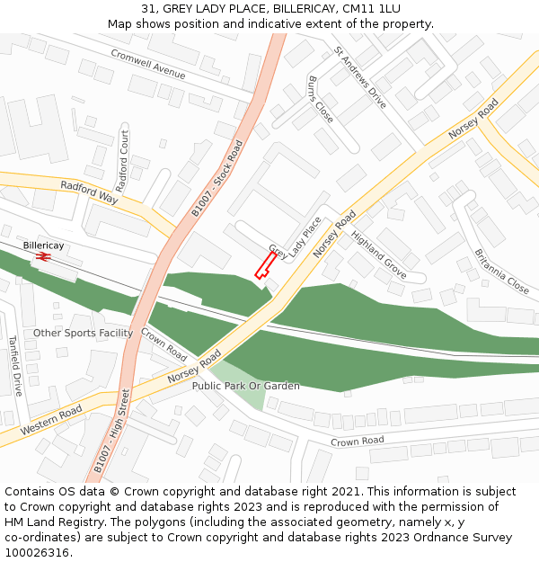 31, GREY LADY PLACE, BILLERICAY, CM11 1LU: Location map and indicative extent of plot