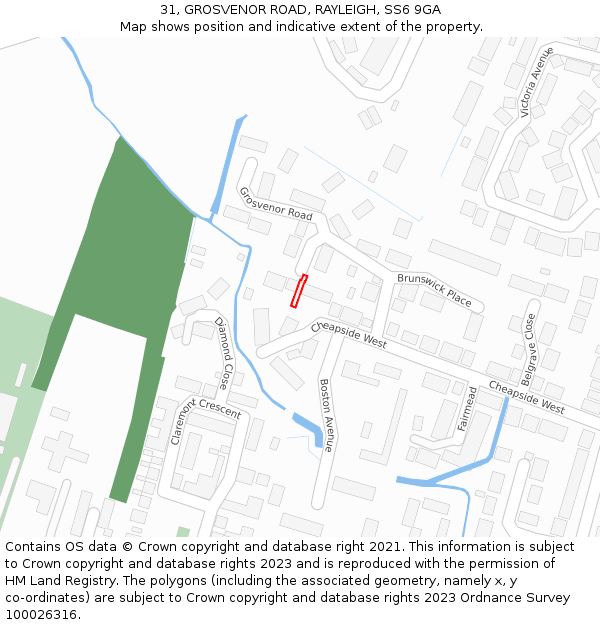 31, GROSVENOR ROAD, RAYLEIGH, SS6 9GA: Location map and indicative extent of plot