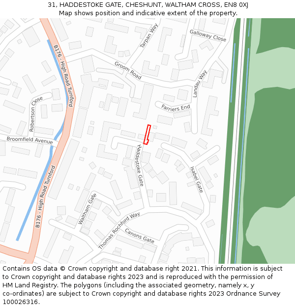 31, HADDESTOKE GATE, CHESHUNT, WALTHAM CROSS, EN8 0XJ: Location map and indicative extent of plot
