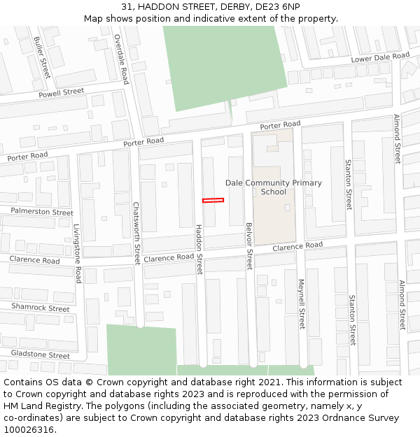 31, HADDON STREET, DERBY, DE23 6NP: Location map and indicative extent of plot