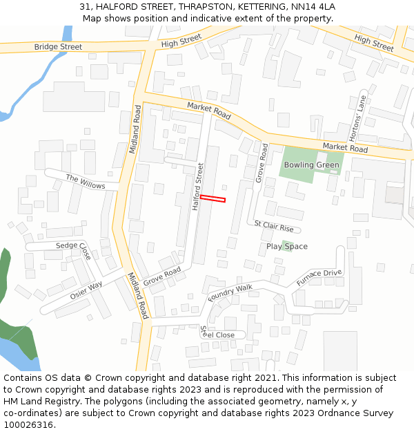 31, HALFORD STREET, THRAPSTON, KETTERING, NN14 4LA: Location map and indicative extent of plot