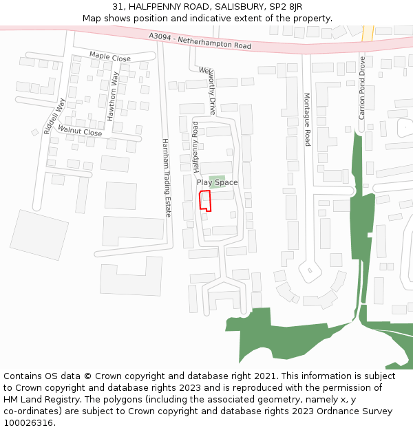 31, HALFPENNY ROAD, SALISBURY, SP2 8JR: Location map and indicative extent of plot