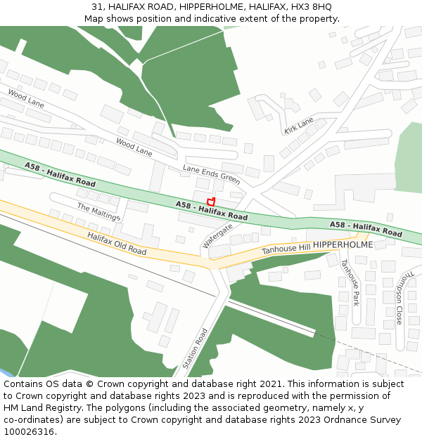 31, HALIFAX ROAD, HIPPERHOLME, HALIFAX, HX3 8HQ: Location map and indicative extent of plot