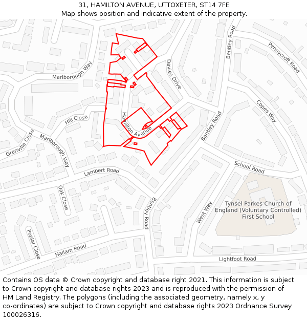 31, HAMILTON AVENUE, UTTOXETER, ST14 7FE: Location map and indicative extent of plot