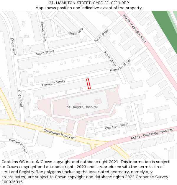 31, HAMILTON STREET, CARDIFF, CF11 9BP: Location map and indicative extent of plot