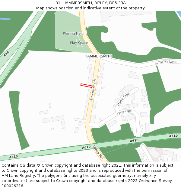 31, HAMMERSMITH, RIPLEY, DE5 3RA: Location map and indicative extent of plot