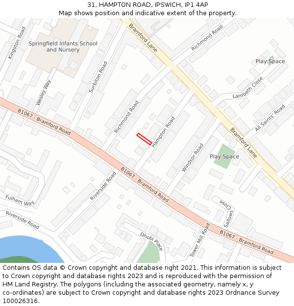 31, HAMPTON ROAD, IPSWICH, IP1 4AP: Location map and indicative extent of plot