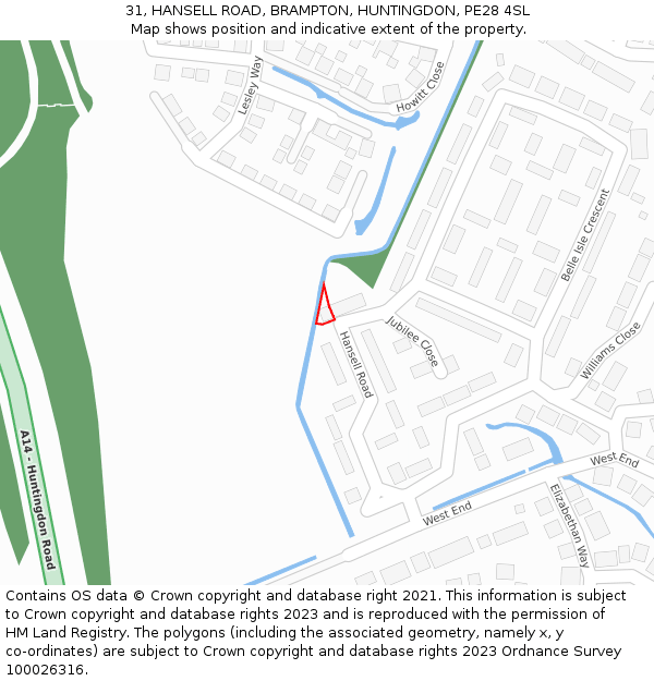 31, HANSELL ROAD, BRAMPTON, HUNTINGDON, PE28 4SL: Location map and indicative extent of plot