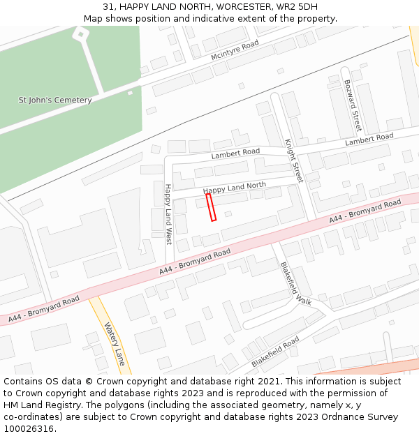 31, HAPPY LAND NORTH, WORCESTER, WR2 5DH: Location map and indicative extent of plot
