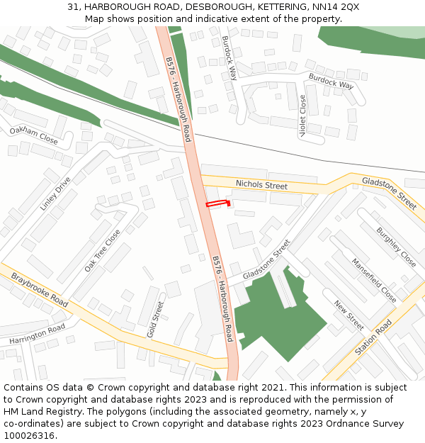 31, HARBOROUGH ROAD, DESBOROUGH, KETTERING, NN14 2QX: Location map and indicative extent of plot